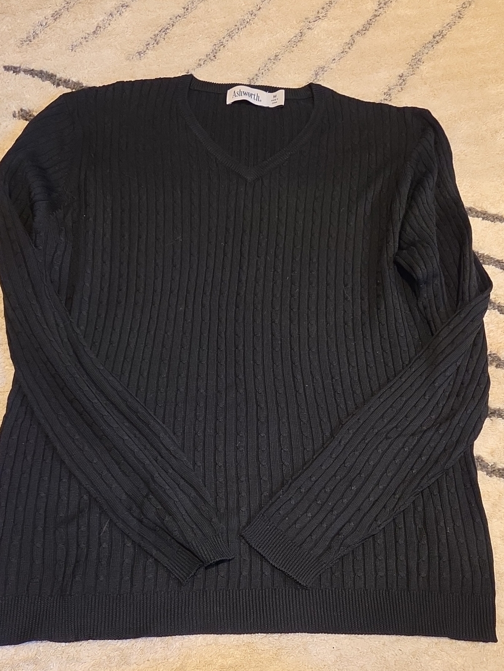 Ashworth Black Cable-Knit V-Neck Sweater - Women's